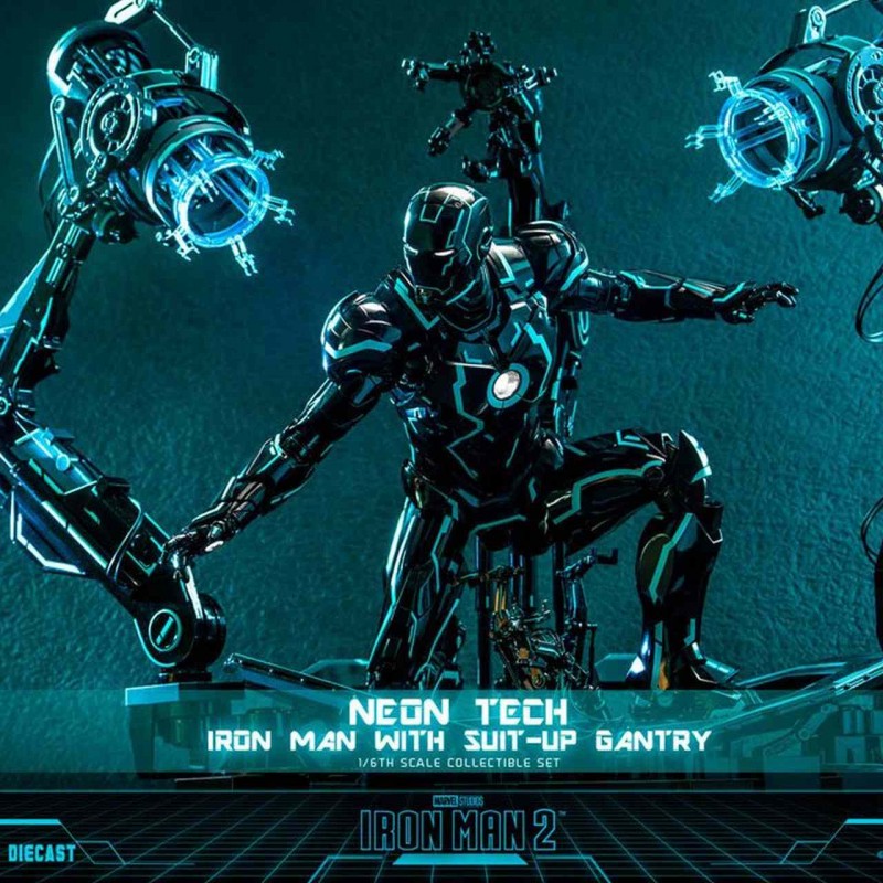 Neon Tech Iron Man mit Suit-Up Gantry - Iron Man 2 - Diecast 1/6 Scale Figure